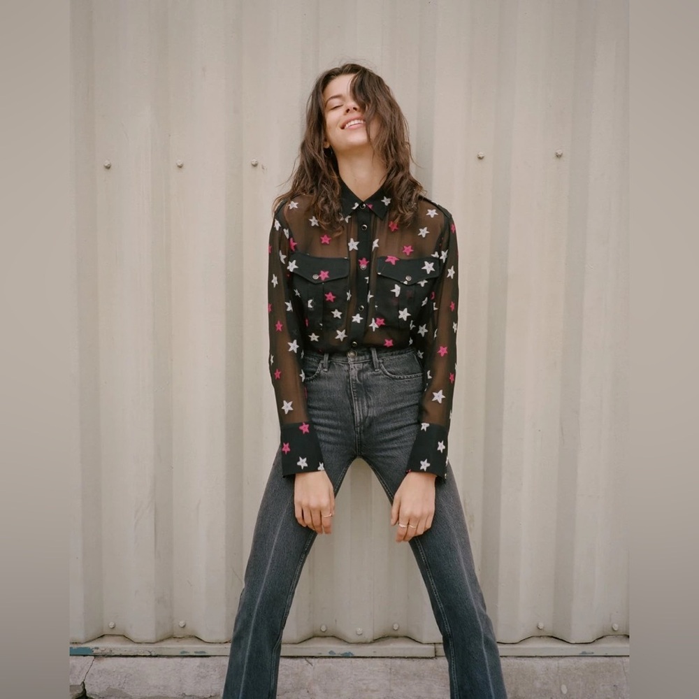 Rag & Bone Pearson Button Down Shirt Western Blouse Silk Blend Star Print Top, S